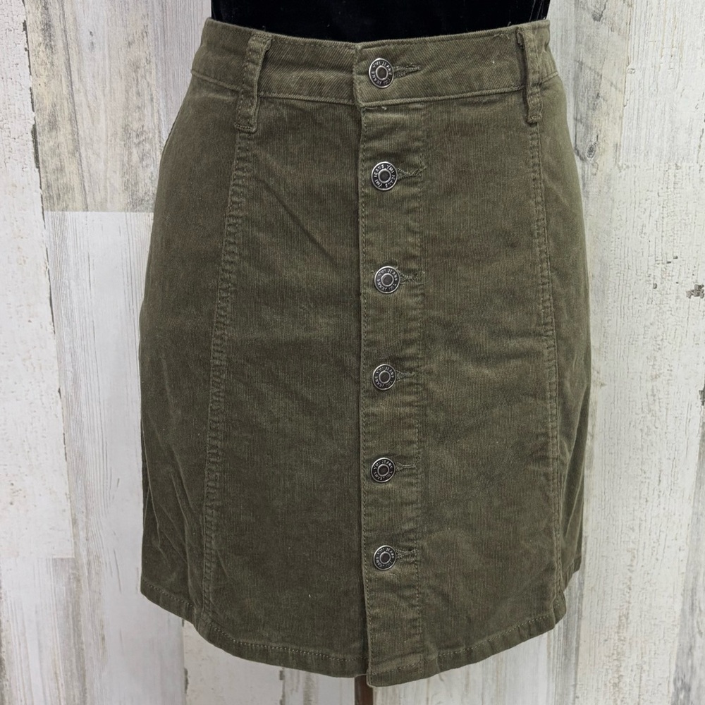 YMI Olive Button-Front Corduroy Mini Skirt‎